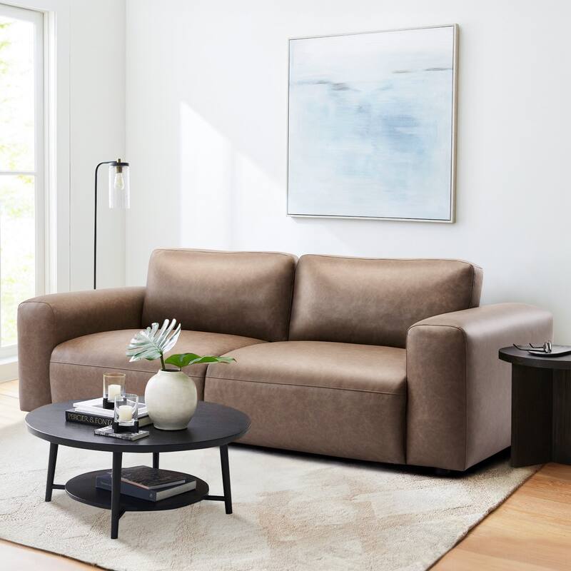 95" Oversized 3-Seater Sofa - Extra Deep Seats & Wide Arms, Down-Filled PU Leather Couch for Living Room, Apartment