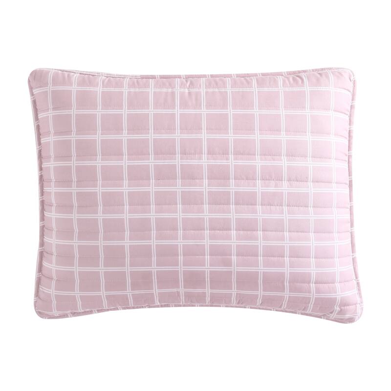 City Scene Woven Grid Pink Quilt & Sham Set