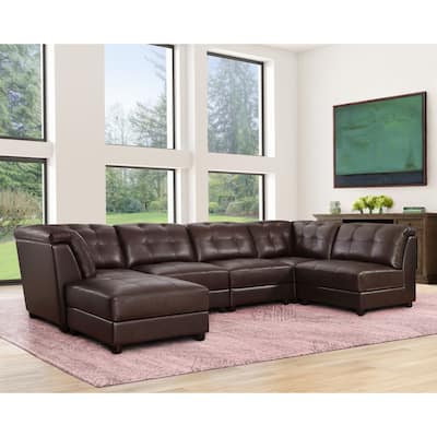 Abbyson Erica 6-Pc Leather Modular Top Grain Leather Brown Sectional
