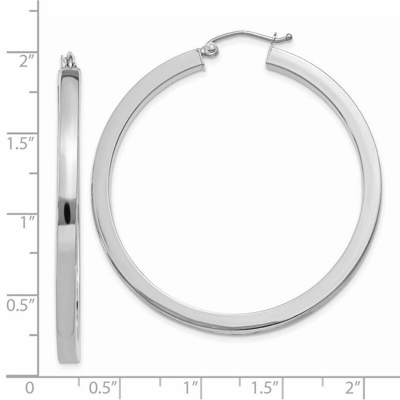 Curata 14k White Gold 3x45mm Polished Square Tube Hoop Earrings