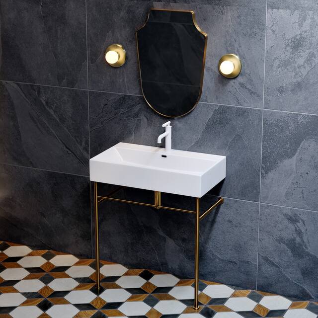 Claire Ceramic Console Sink White Basin Gold Legs - 40" - Gold