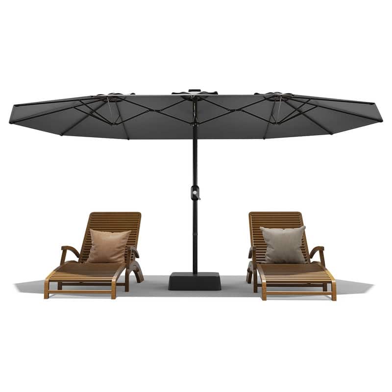 15ft Large Patio Umbrella with Base, Outdoor Double-Sided Market Umbrella with Crank Handle - Grey