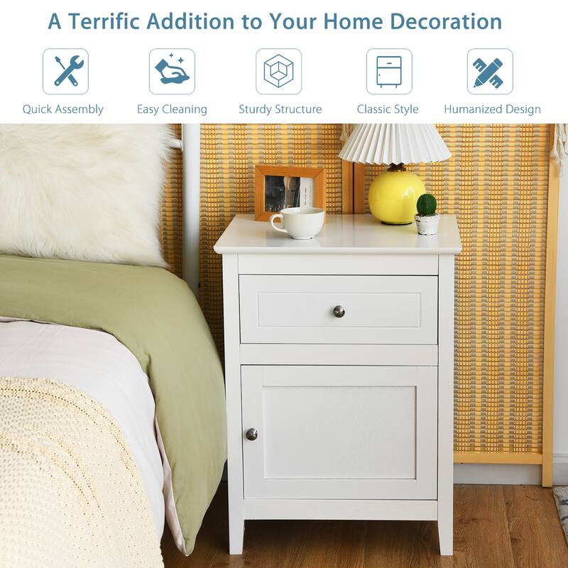 Costway 2PCS Nightstand with Drawer Accent Side End Table Storage