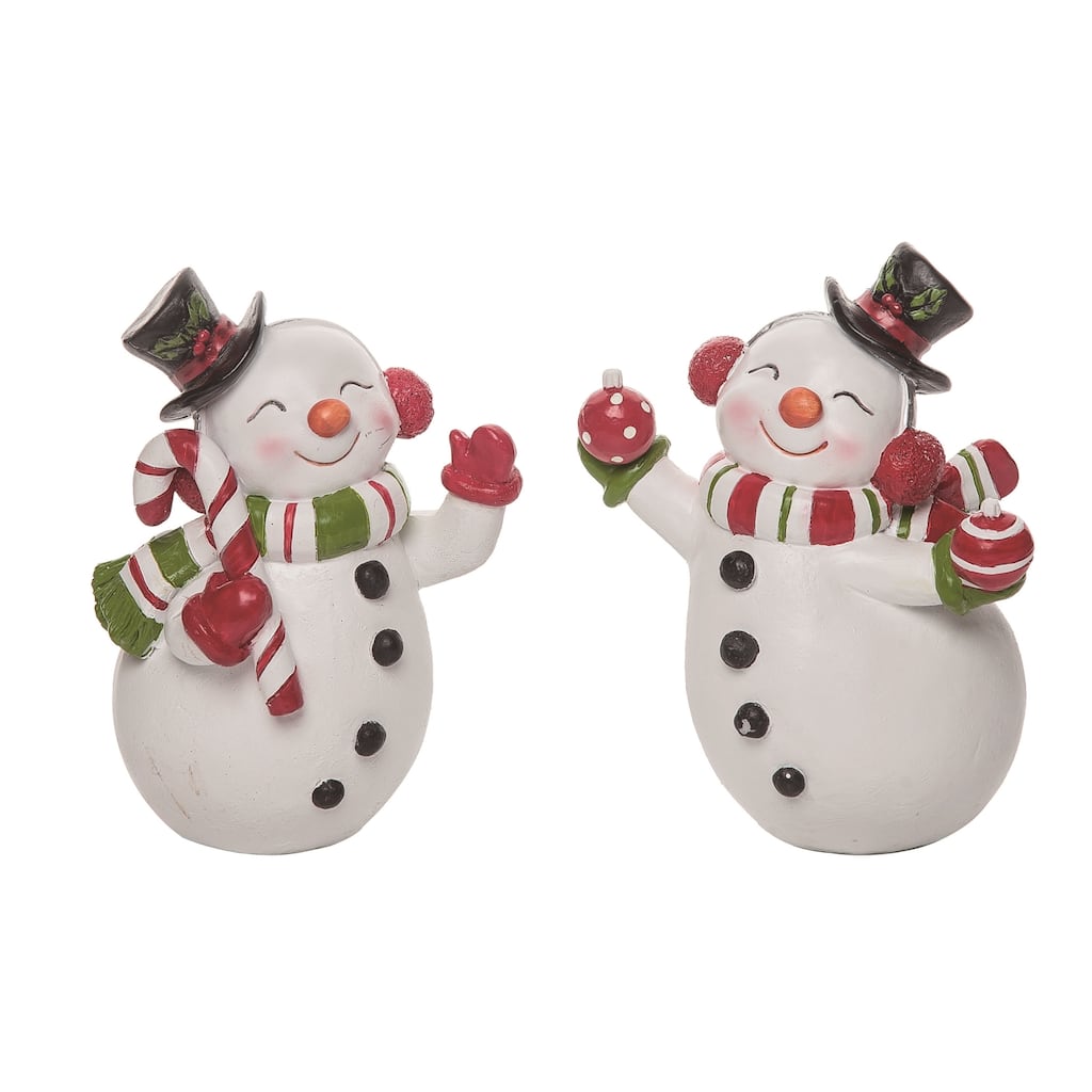 Transpac Resin Red/White Striped Snowman Figurine Set of 2 Christmas Home Decorations