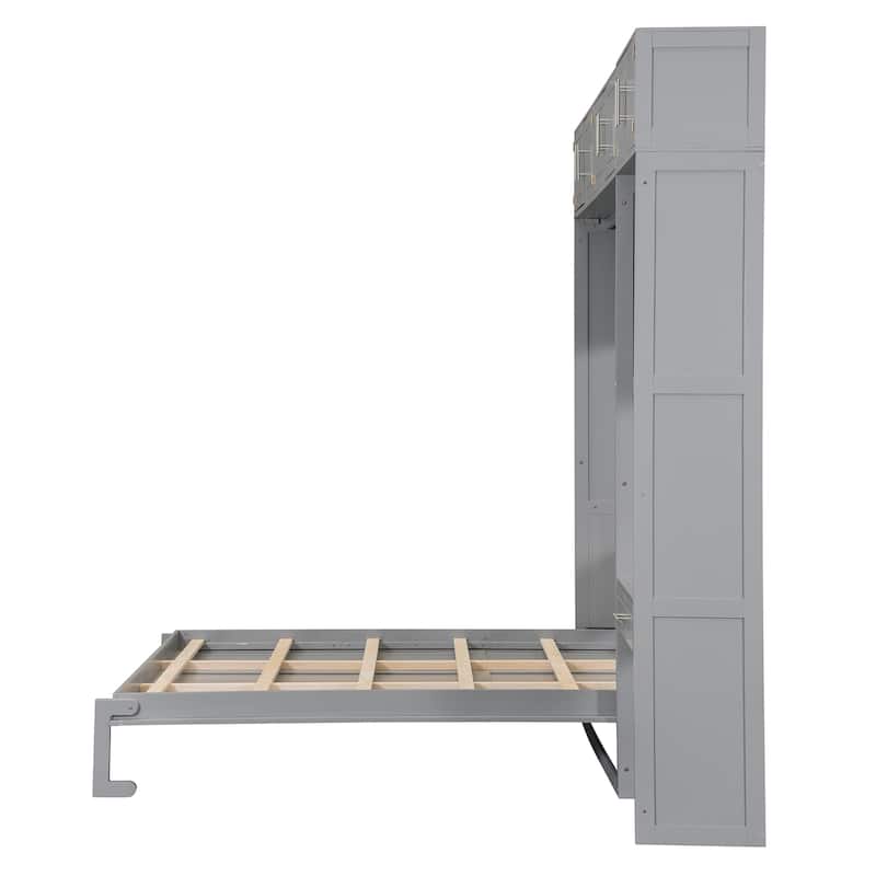Space-Saving Murphy Bed with Desk, Shelves, and Top Cabinet, Easy Foldable