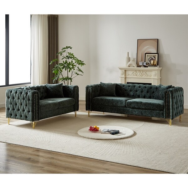 Classic Chesterfield Sofa with Nailhead Trim Durable Metal Legs 5 Seat Couch