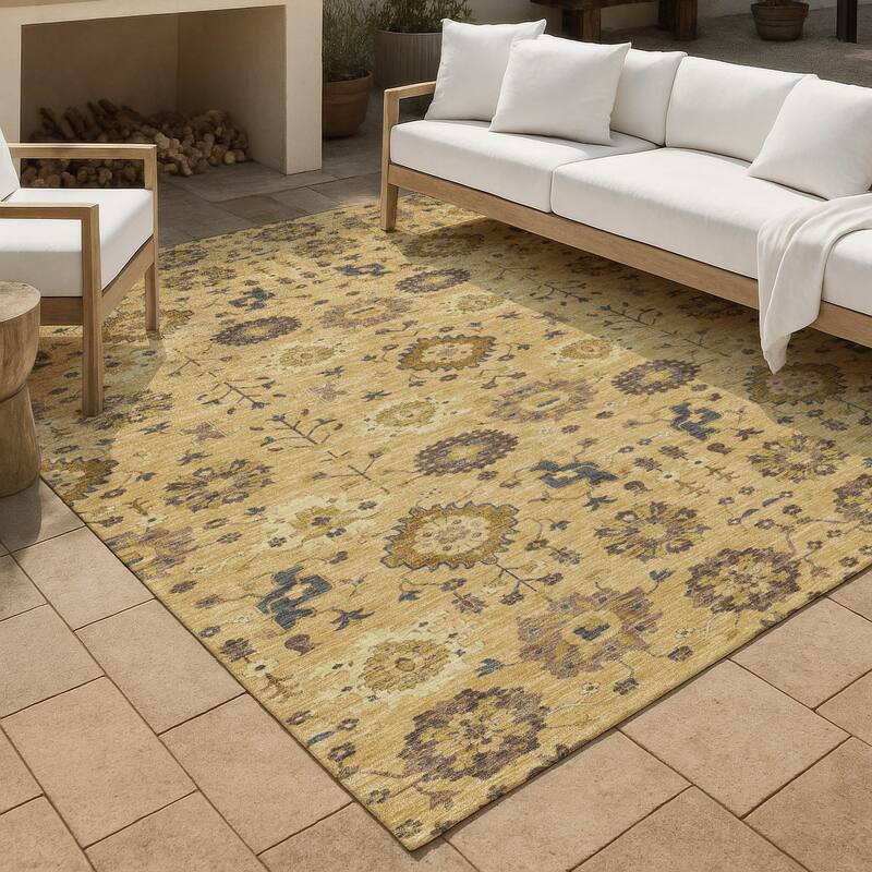 Machine Washable Indoor/ Outdoor Global Durango Chantille Rug - Gold - 5' x 7'6"