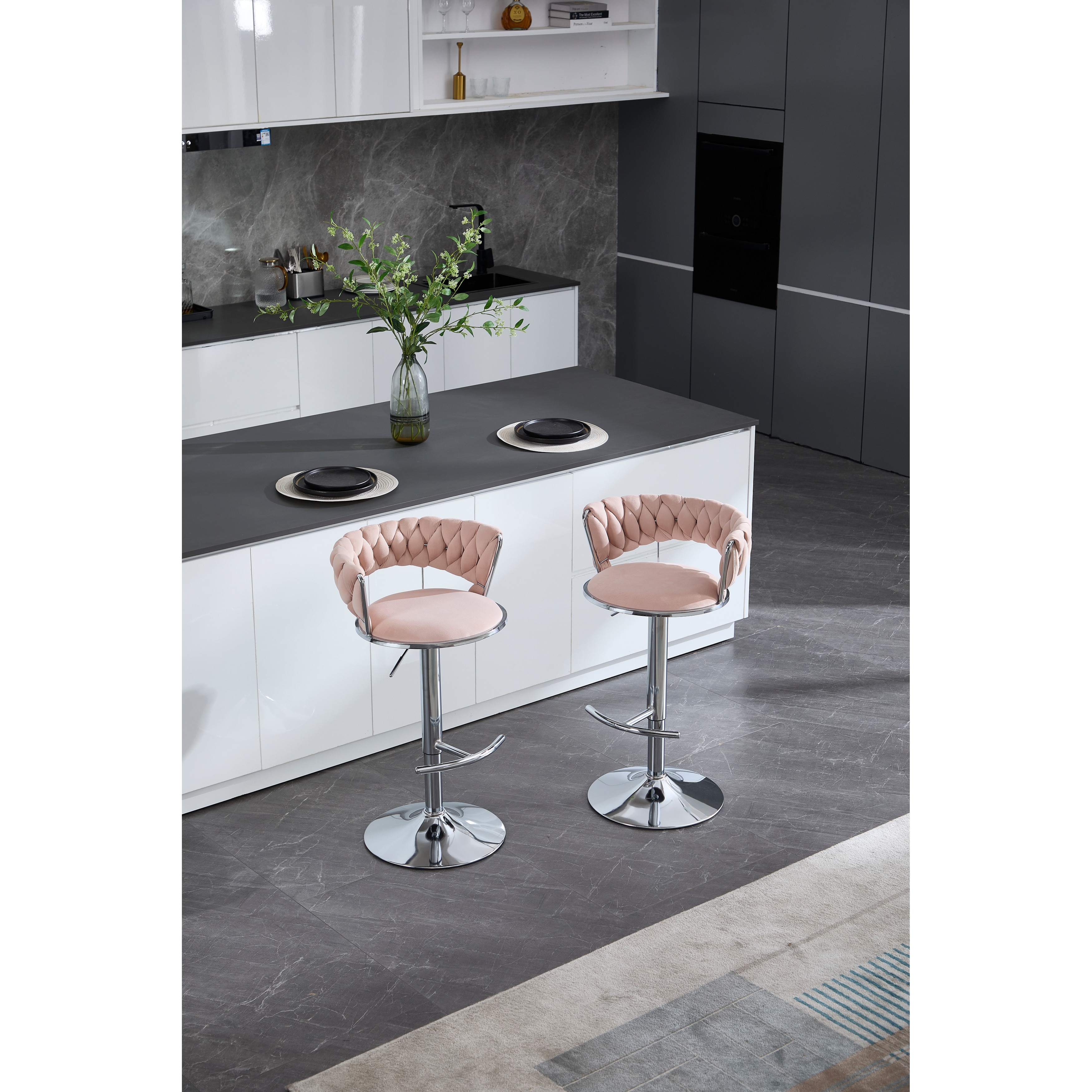 Swivel Counter Bar Stools with Woven Back & Adjustable Height(2pcs)