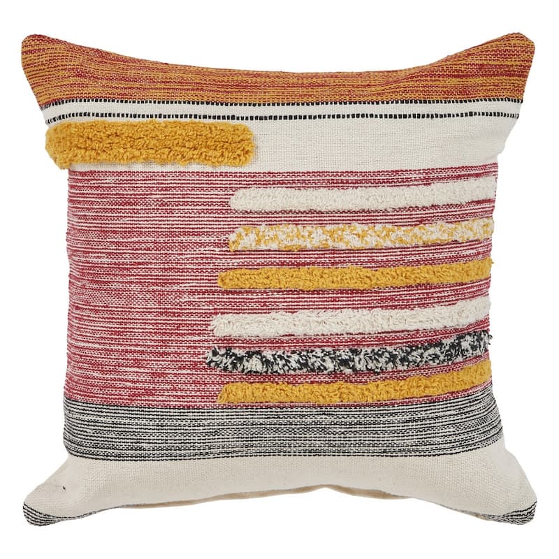HomeRoots 18" X 18" Red and Ivory Linen Cotton Zippered Pillow
