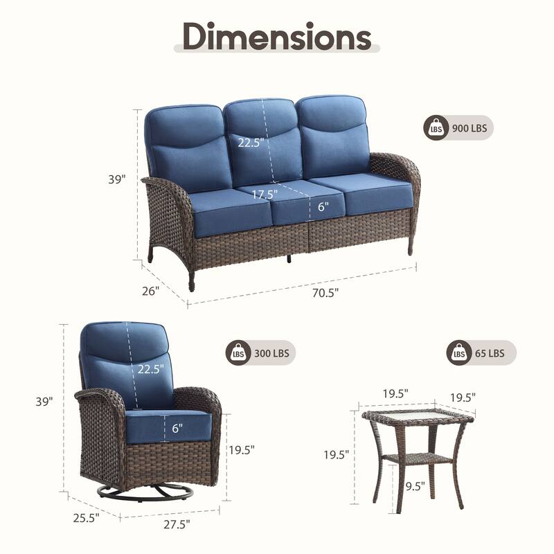 Luna 8-Piece Wicker Patio Conversation Set with Swivel Gliders and 6-Inch Thick Olefin Cushions
