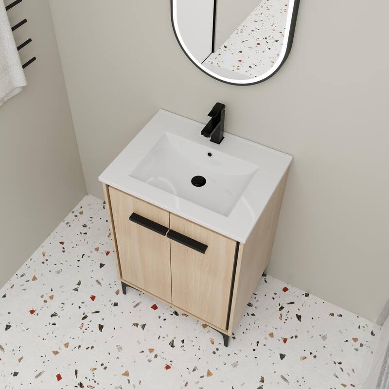 Beingnext 24"/30" Bathroom Vanity with Sink, Freestanding Bathroom Vanity with Soft Close Door and Adjustable Shelf