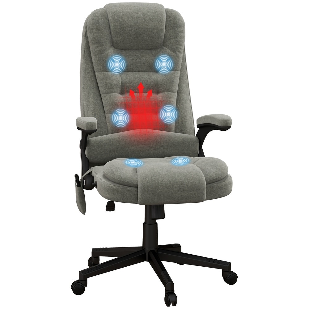 HOMCOM 6 Point Vibrating Massage Office Chair with Heat, Velvet High Back Executive Office Chair with Reclining Backrest