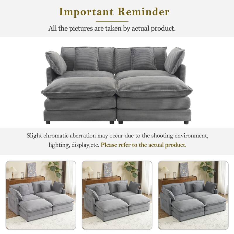 Roomfitters Modern Corduroy L-Shape Sectional Sofa with Side Storage Pockets for Living Room Comfort and Style