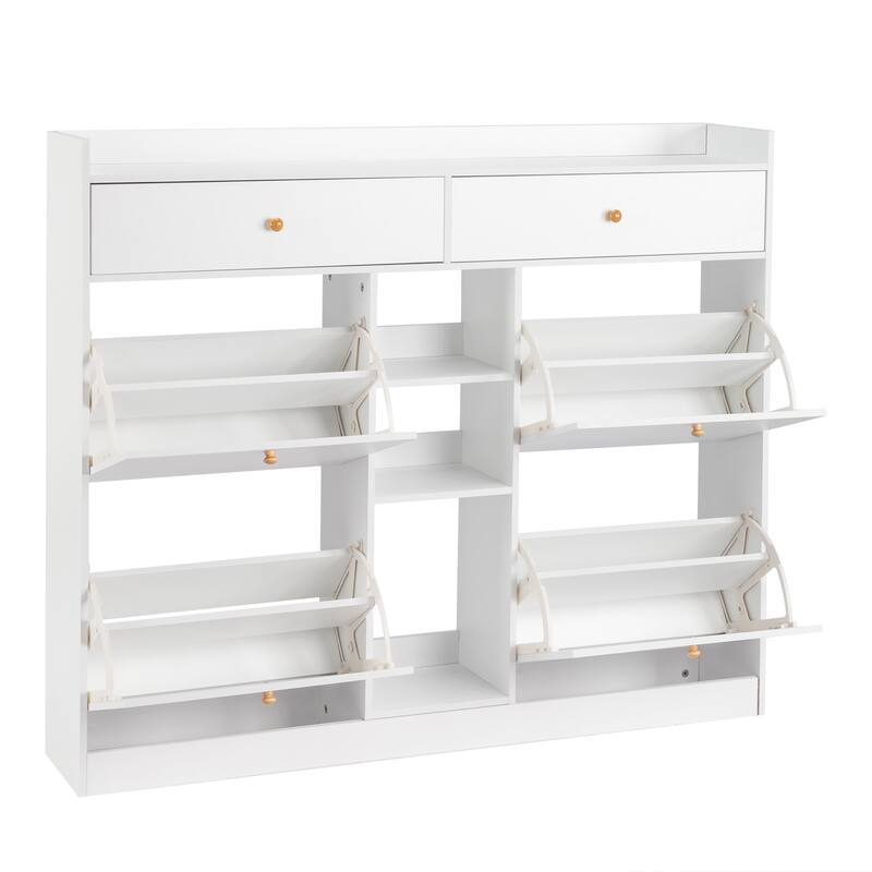 White Shoe Cabinet with 4 Drawers and Storage Compartments for Entryway Hallway Organization - 50.39”W x 9.84”D x 42.13”H