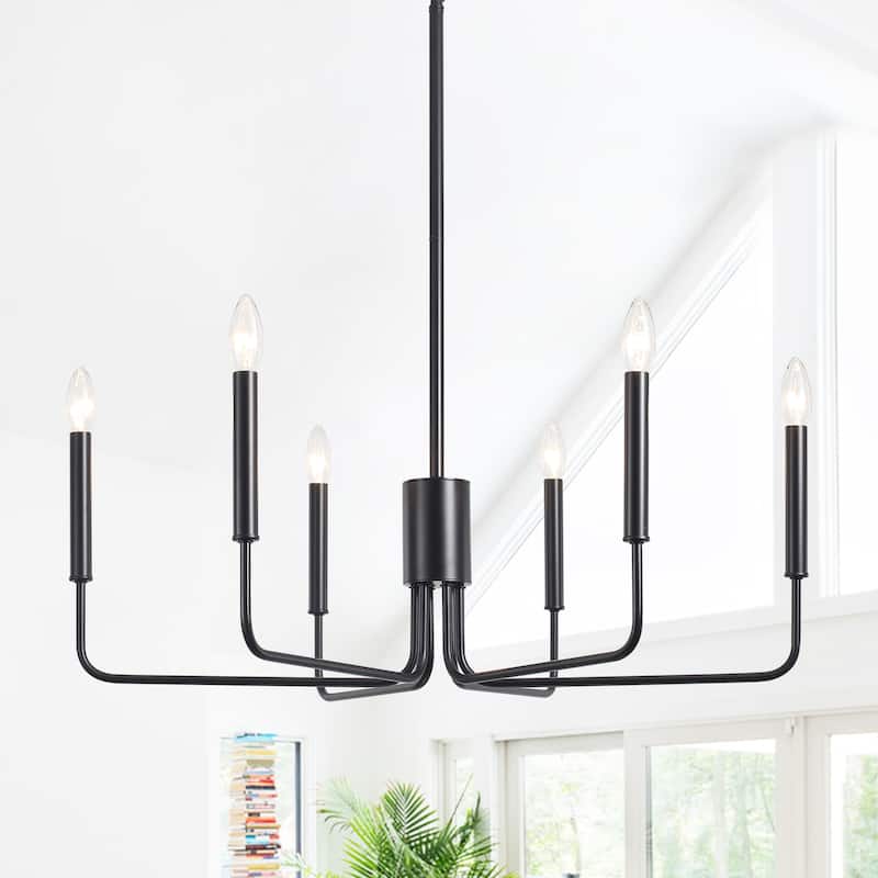 Modern 6-Light Simple Candle Chandelier for Kitchen Island, Living Room, Bedroom, Foyer - Black