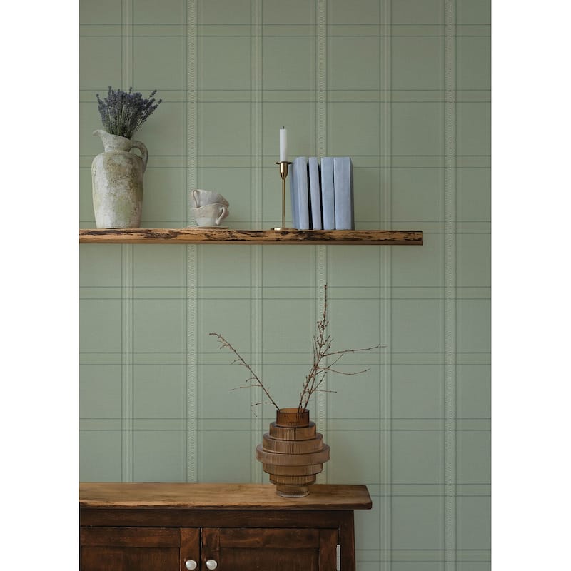 Chesapeake Auberge Sage Plaid Wallpaper