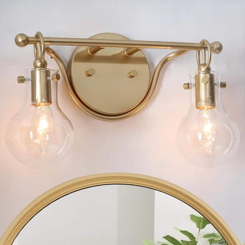 Carson Carrington Modern 2/3/4-Light Gold Bathroom Vanity Lights Glass Wall Sconces - 14"L-2-Light