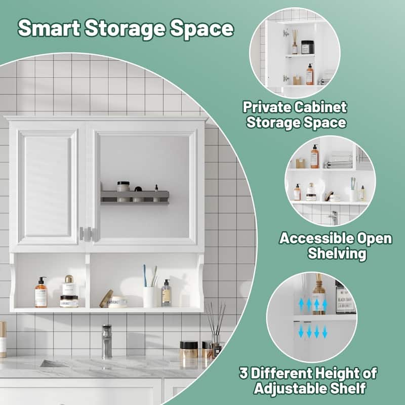 2-in-1 Bathroom Storage Wall Cabinet with Mirror and Adjustable Shelf