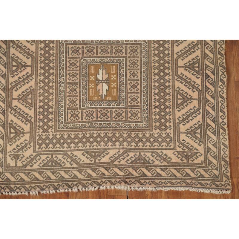 Geometric Balouch Persian Vintage Area Rug Handmade Wool Carpet - 3'8" x 7'1"