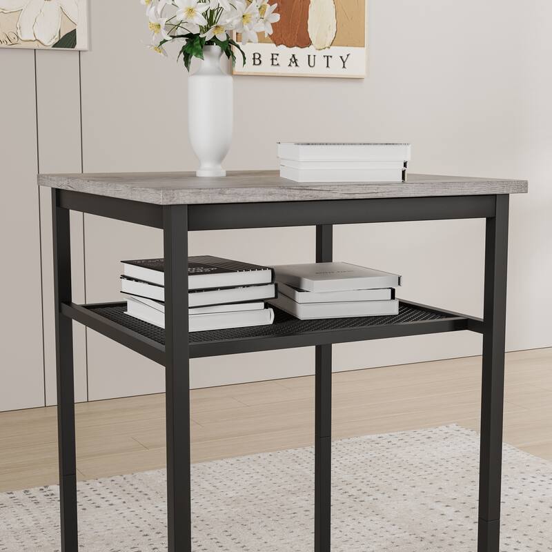 Grey 3-Piece Counter Height Table & Chairs Set with 2 Foldable Stools, Chic Bar Stools with Non-Slip Feet