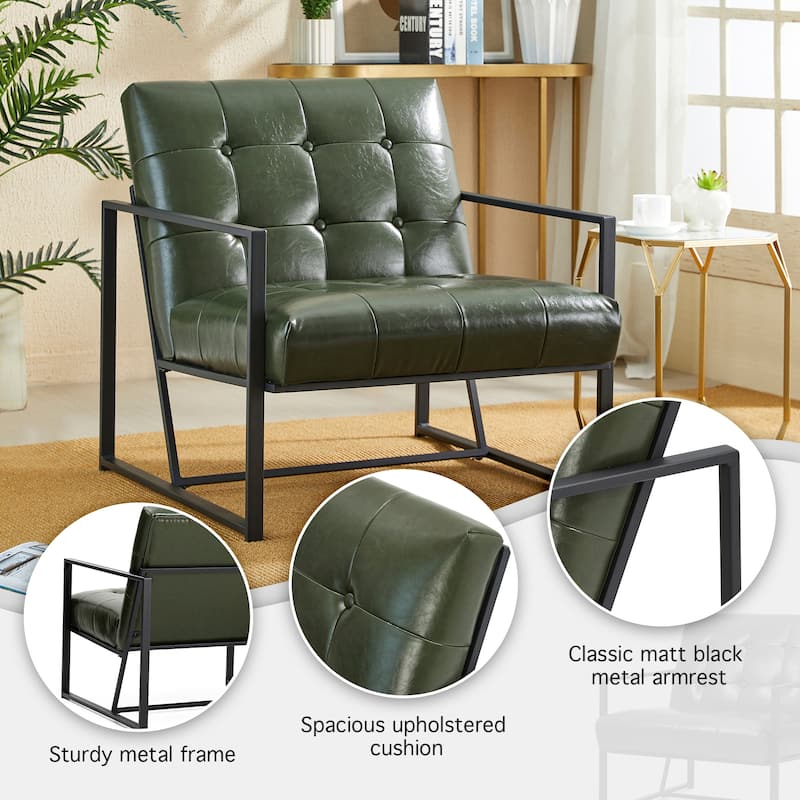 Glitzhome 29.50"W Mid-Century PU Leather Tufted Accent Chair - 29.5"W x 30.5"H x 29.25"D