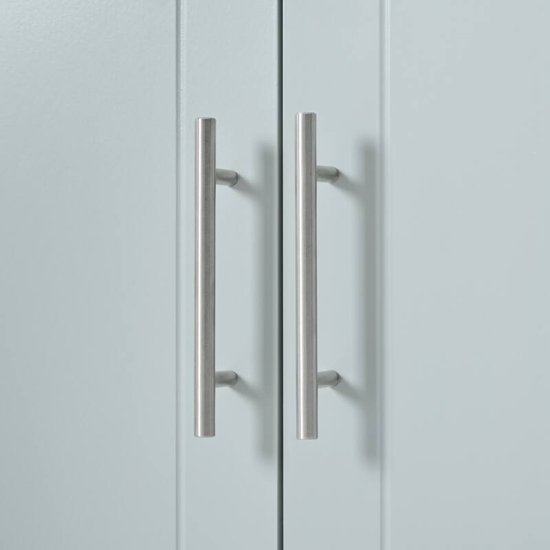 48.50'' Fluted Kitchen Island with Power Outlet, Rolling Wheels, 3 Drawer, 3 Open Side Racks and 10 Gallon Garbage Bin