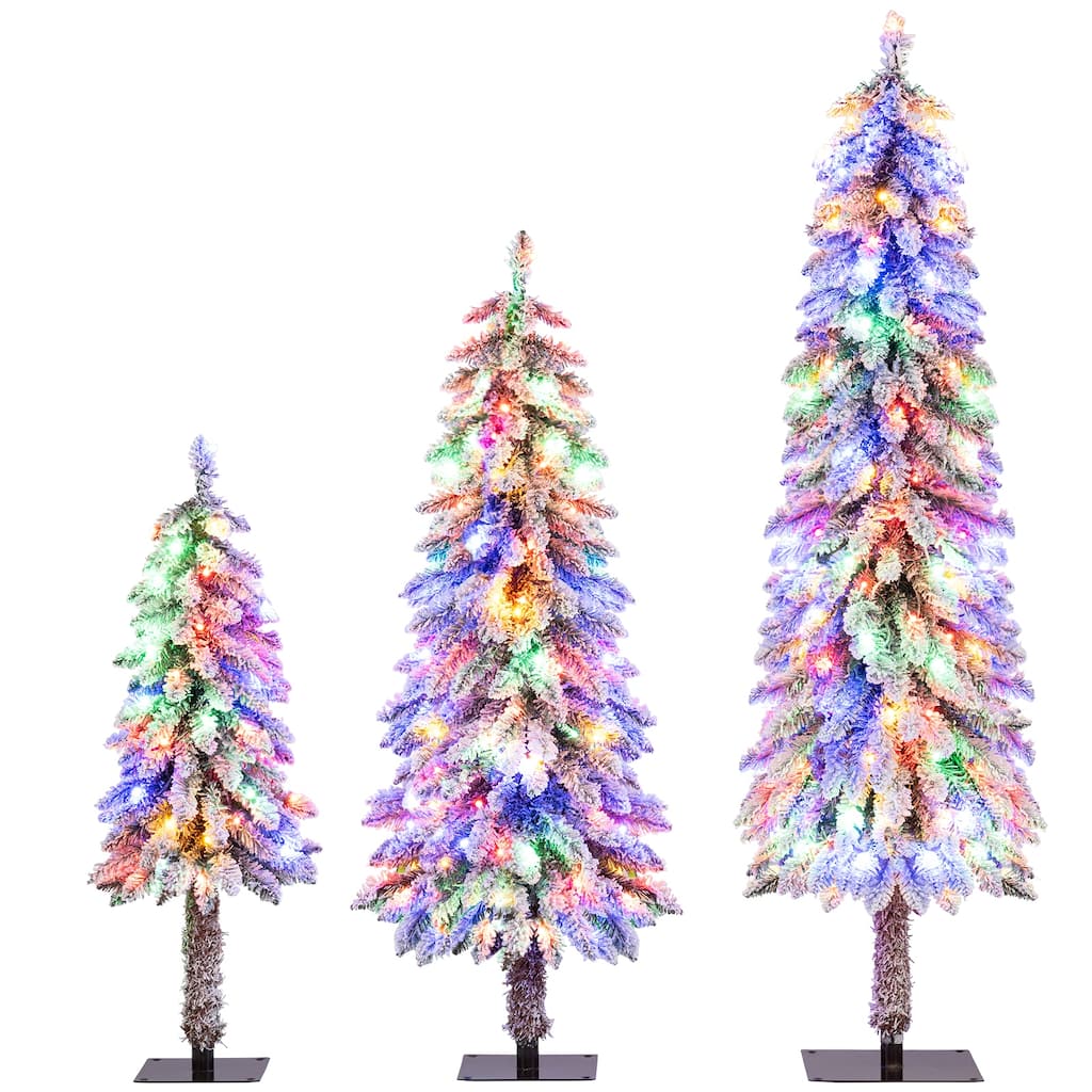 Gymax 3' 4' 5' Artificial Christmas Tree Set of 3 w/ Snow-flocked