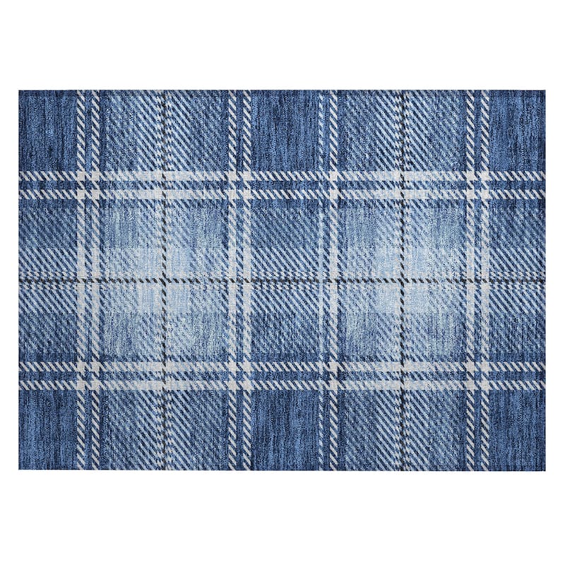 Machine Washable Indoor/ Outdoor Chantille Plaid Cozy Rug