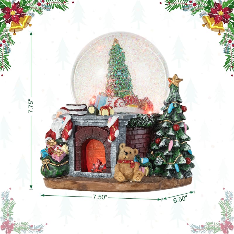 Glitzhome 7.75"H Resin Lighted Musical Christmas Tree Swirling Snow Waterglobe
