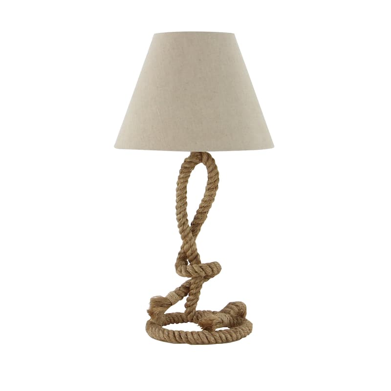 Brown Jute Rope Twisted Rope Room Floor or Table Lamp with Cream Linen Shade