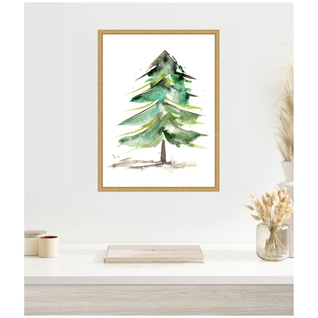Kate and Laurel Sylvie Winter Spruce Framed Canvas by Xizhou Xie