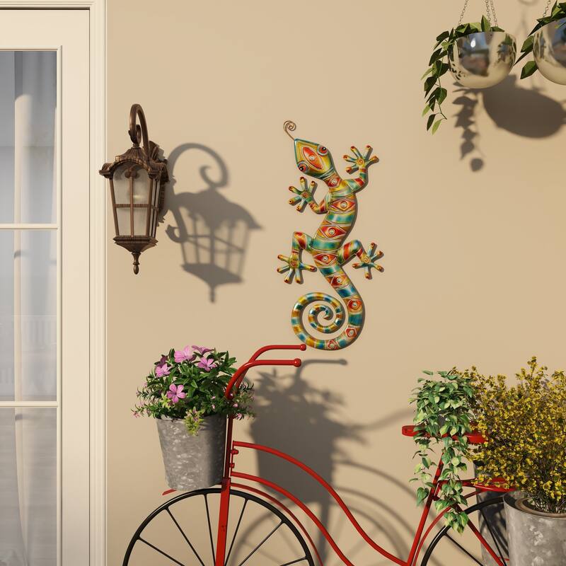 Multi Colored Metal Indoor Outdoor Lizard Home Wall Decor