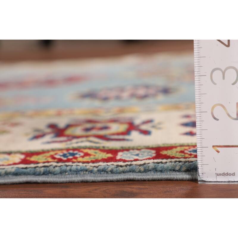 Light Blue Kazak Area Rug Handmade Traditional Wool Carpet - 5'1" x 6'11"