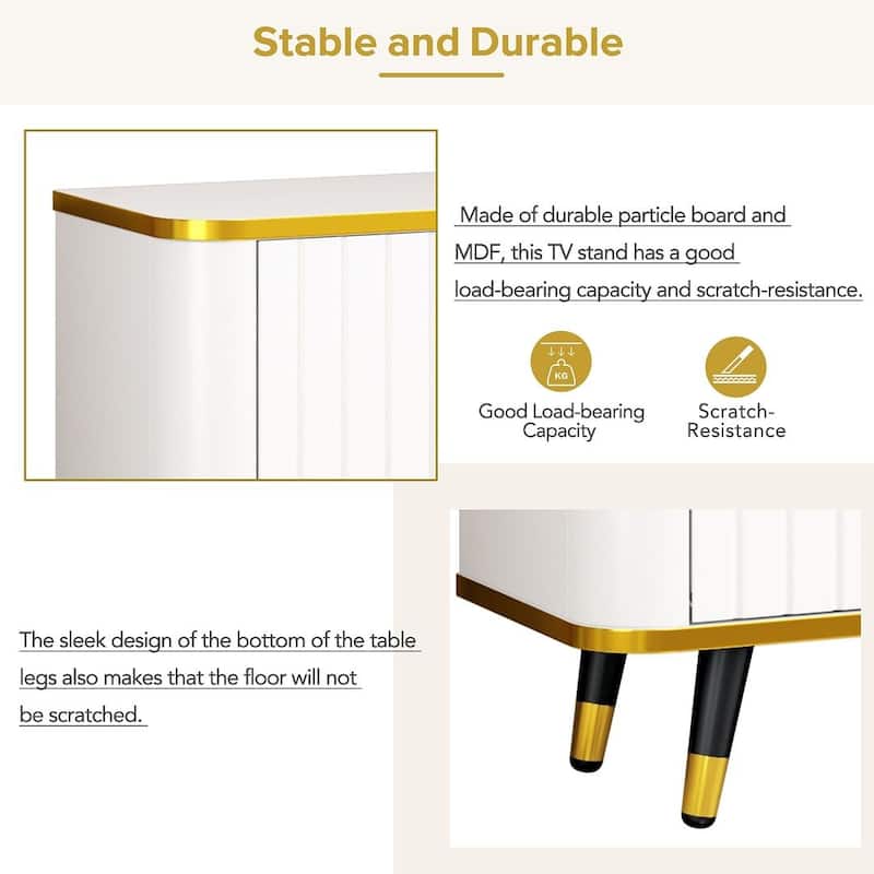 78.8" Luxury Minimalism TV Stand with Storage Shelves and Unique Gold Legs - White/Black