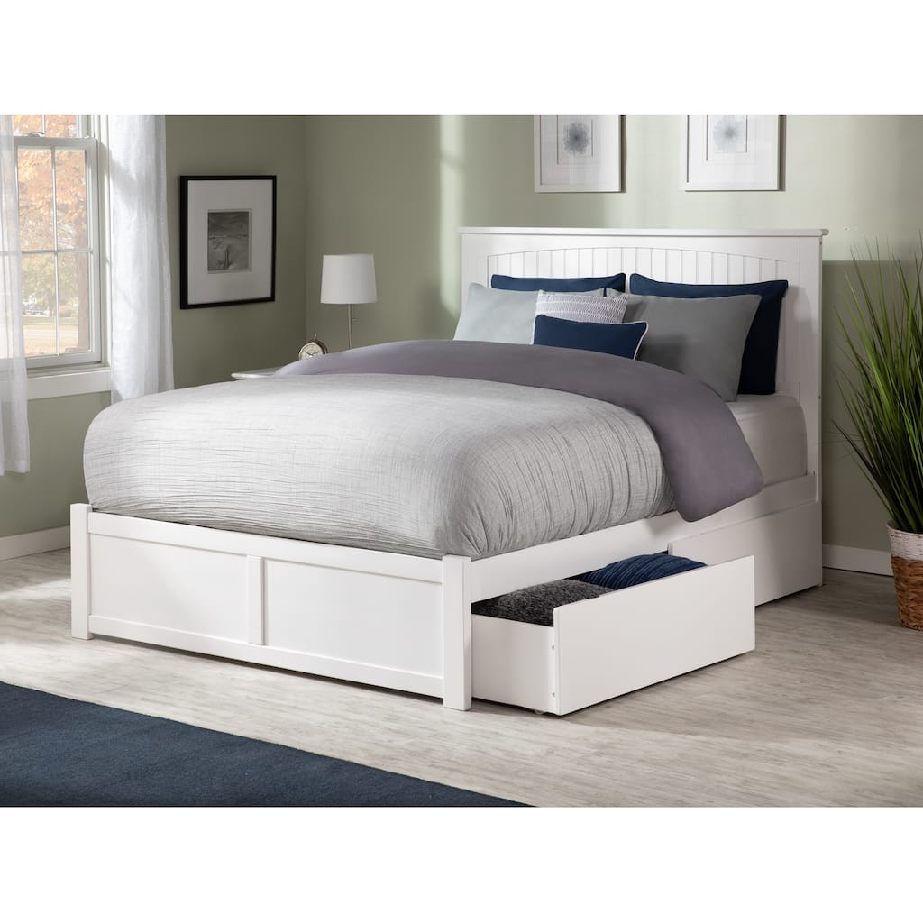 Nantucket Full Platform Bed with Footboard and 2 Bed Drawers in White