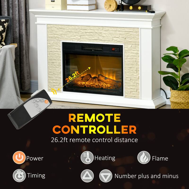 HOMCOM 31.5" Electric Fireplace with Mantel, 1400W Freestanding Fireplace Heater with Remote Control