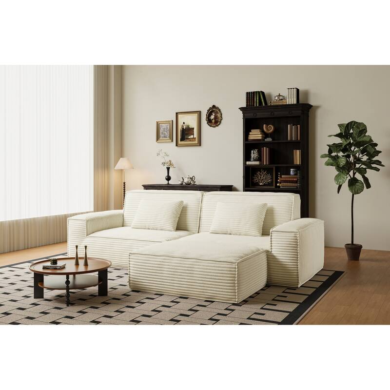 Anmytek Modern Large Striped Vacuum Compressed Full Sponge High Rebound Straight Sofa with Footstool Beige