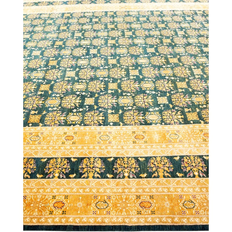 Overton Handknotted Wool Traditional Oriental Green Area Rug - 9' x 12'