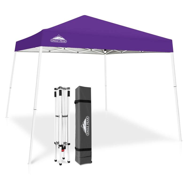 EAGLE PEAK 10x10 Slant Leg Pop-up Canopy Tent Outdoor Beach Canopy Folding Portable Shelter 10x10 Base 8x8 Top (Blue) - Purple