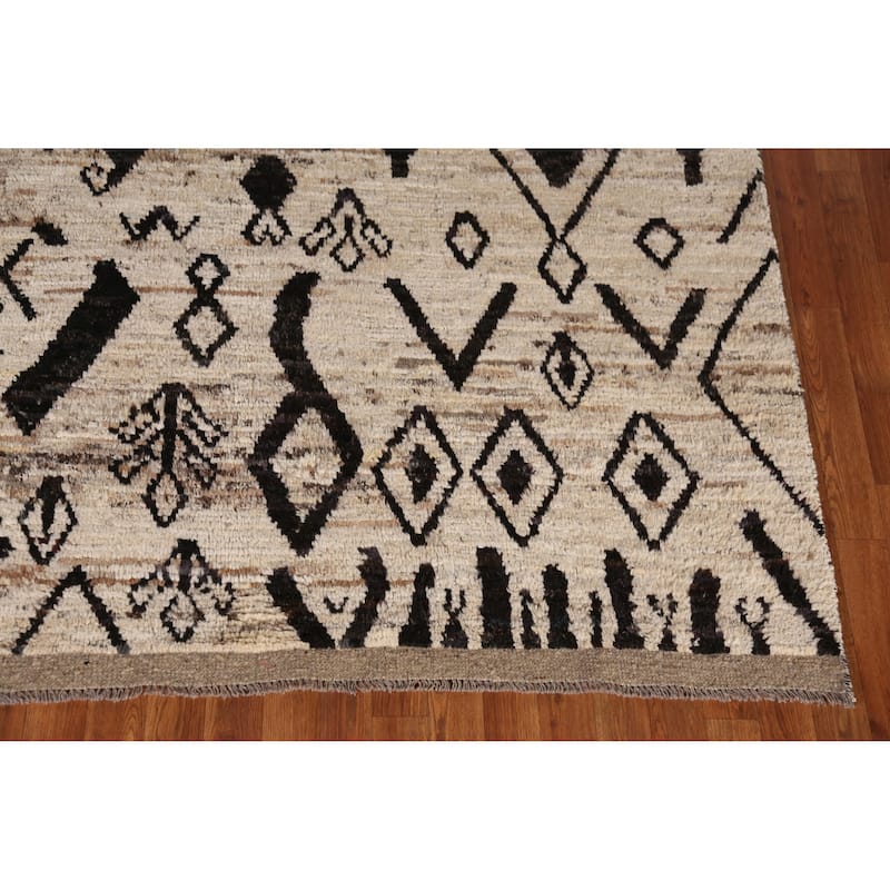 Geometric Moroccan Area Rug Handmade Beige Oriental Wool Carpet - 6'5" x 9'5"