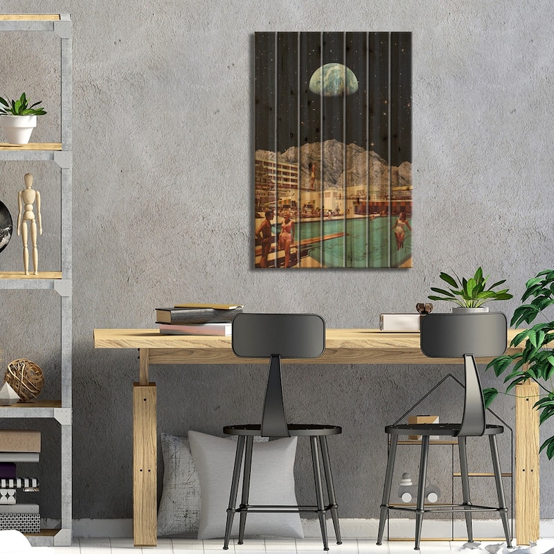 Space Resort Print On Wood by Andreas Lie - Multi-Color