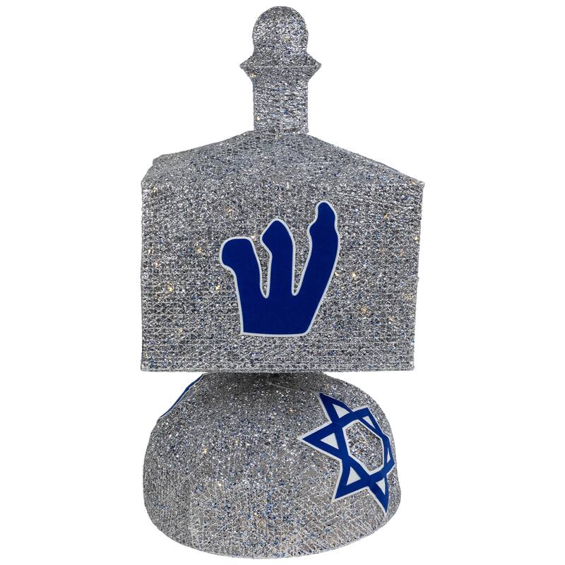 LED Hanukkah Dreidel Outdoor Decoration 37" Clear Lights Silver