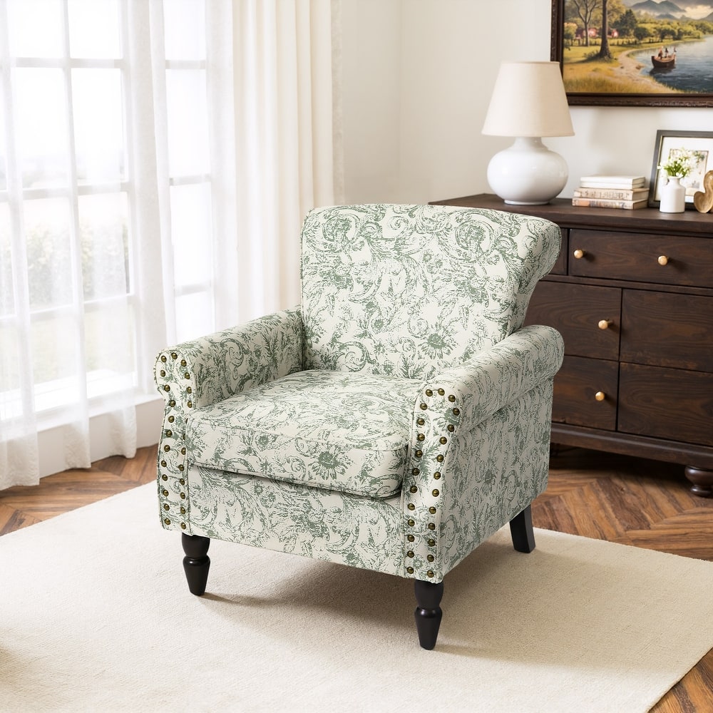 Modern Upholstered Armchair Nailhead Trim Accent Chair