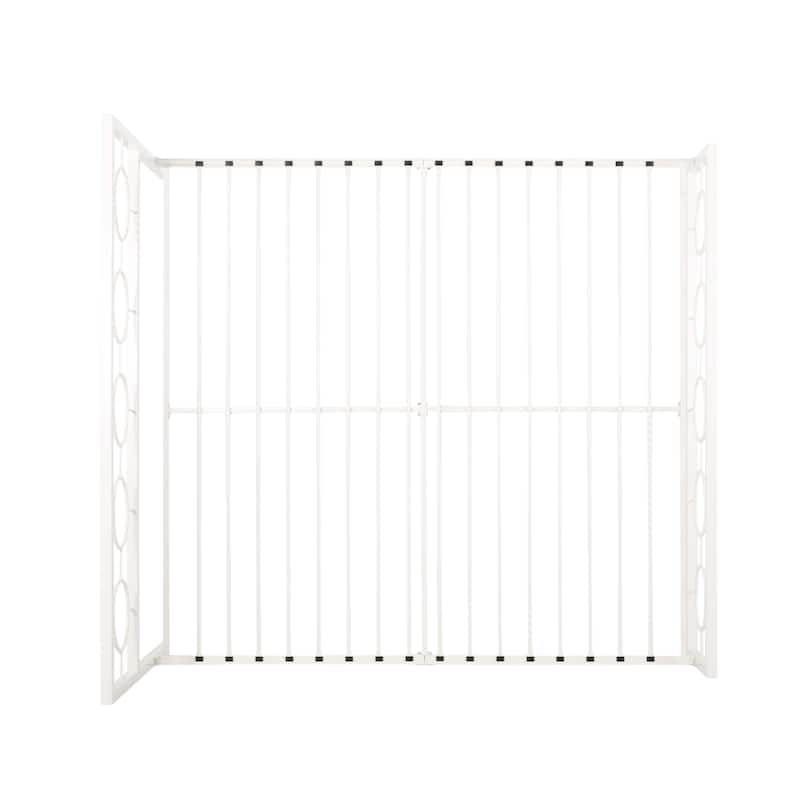 Roomfitters King Size Metal Platform Bed Frame with Headboard and Footboard, Modern Circle Design, White