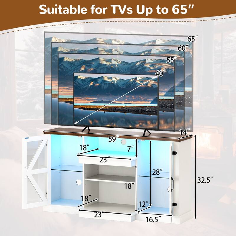 Gymax 59'' Media Console Table w/3-Level Shelves LED Lights 22 Dynamic