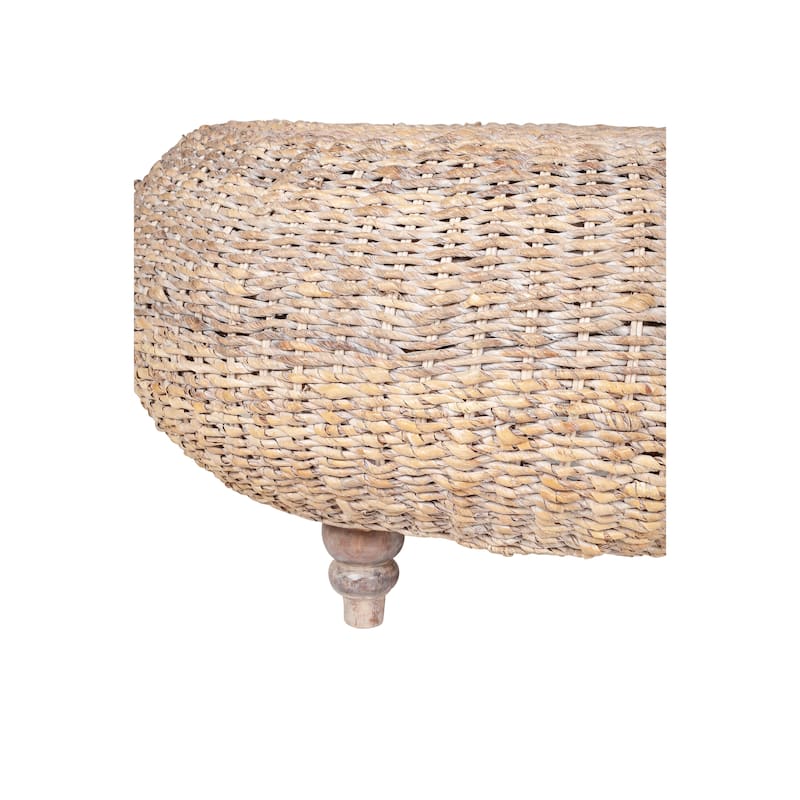 Natural Whitewashed Abaca Round Coffee Table Ottoman by East at Main