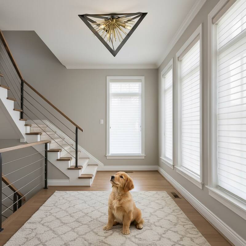 Artcraft Sunburst - 3-Light Flush Mount - Matte Black/Satin Brass - Matte Black & Satin Brass