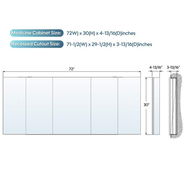 Bath 30'H Recessed or Surface Wall Mount Medicine Cabinet With Adjustable Glass Shelves