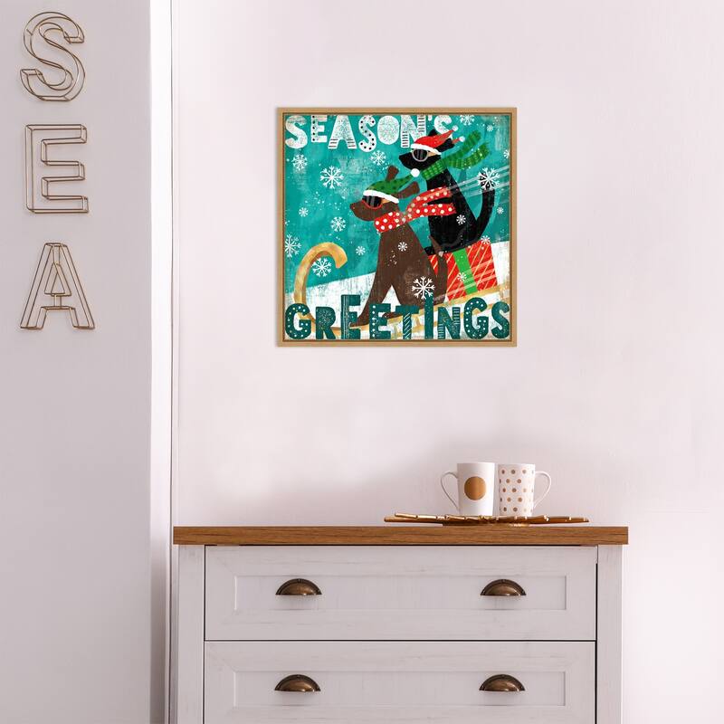 Merry Making IV (Dog Sled) by Veronique Charron Framed Canvas Art