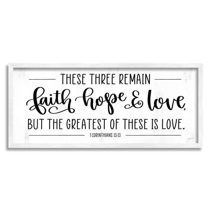 Stupell Three Remain Faith Hope Love Phrase 1 Corinthians 13:13 Framed Wall Art - Black - 30 x 13 - White